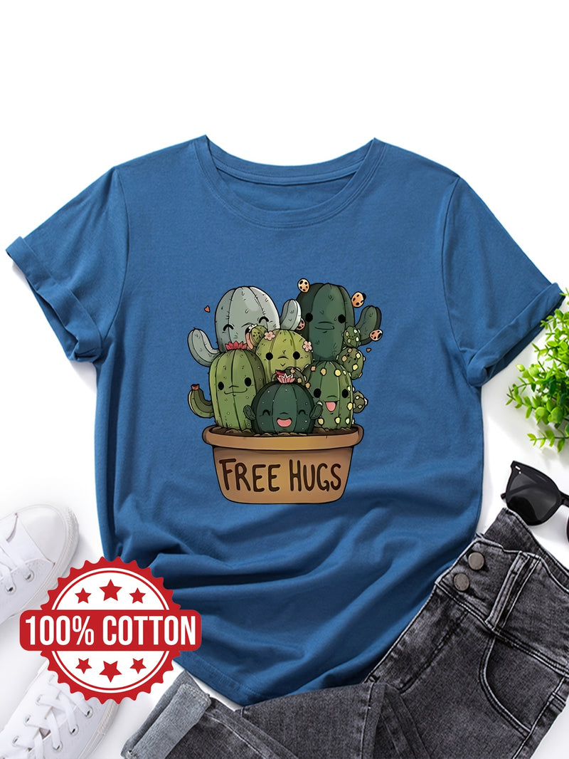 Women's "Free Hugs" Slogan T-Shirt.