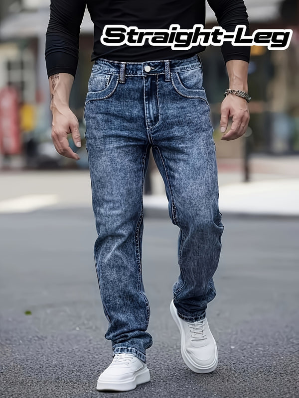 Men's Fashion Embroidered Back Pocket Stretch Straight-Leg Pants.