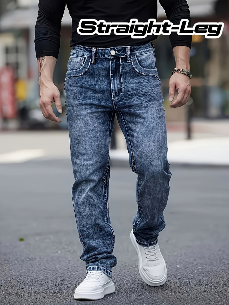 Men's Fashion Embroidered Back Pocket Stretch Straight-Leg Pants.