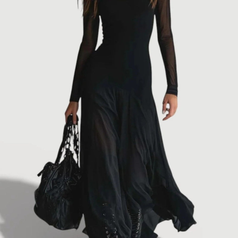Women’s Elegant Chiffon Dress | Long, High-End Mesh.