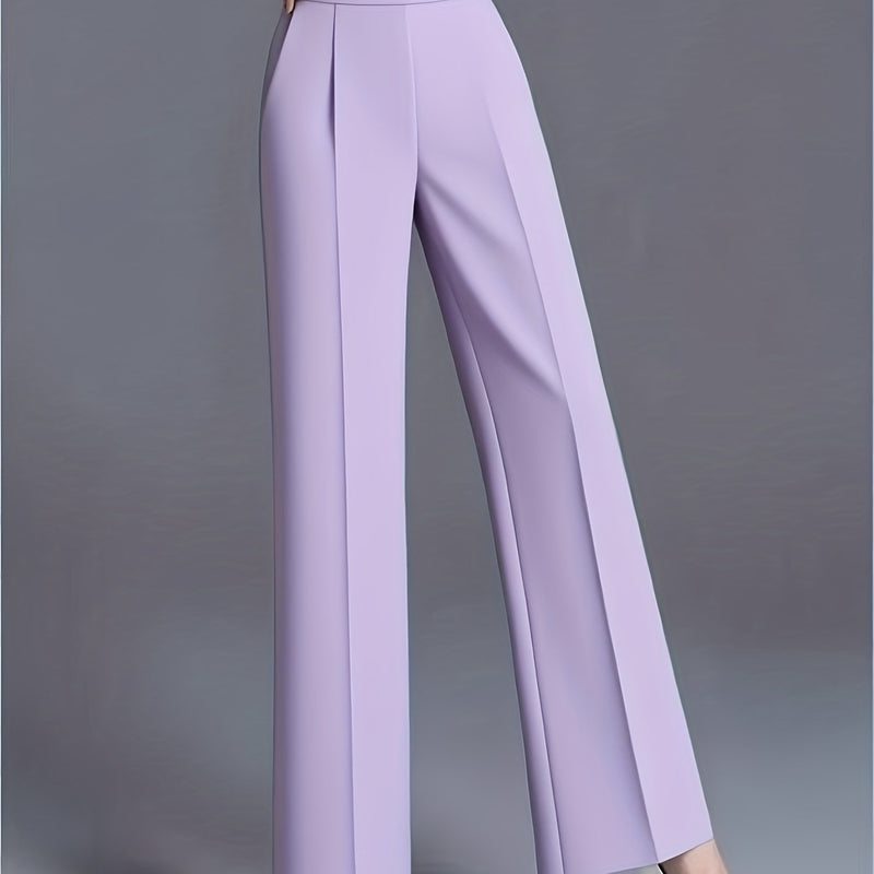Women's Elegant High Waisted Slanted Pocket Wide Leg Pants.