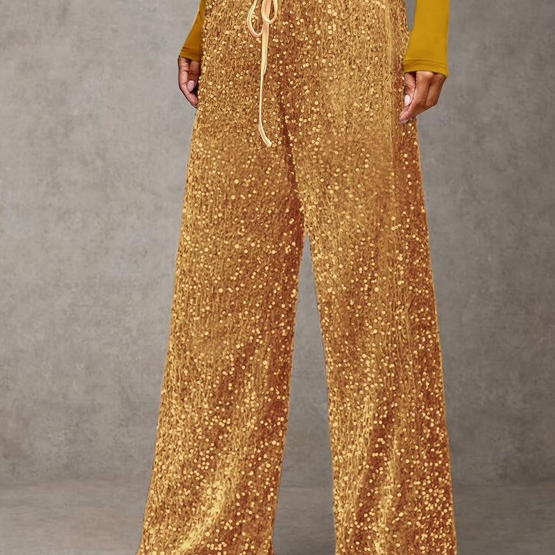Women's Front-tie Bow Sequin Trousers, Elegant Targeted Style.