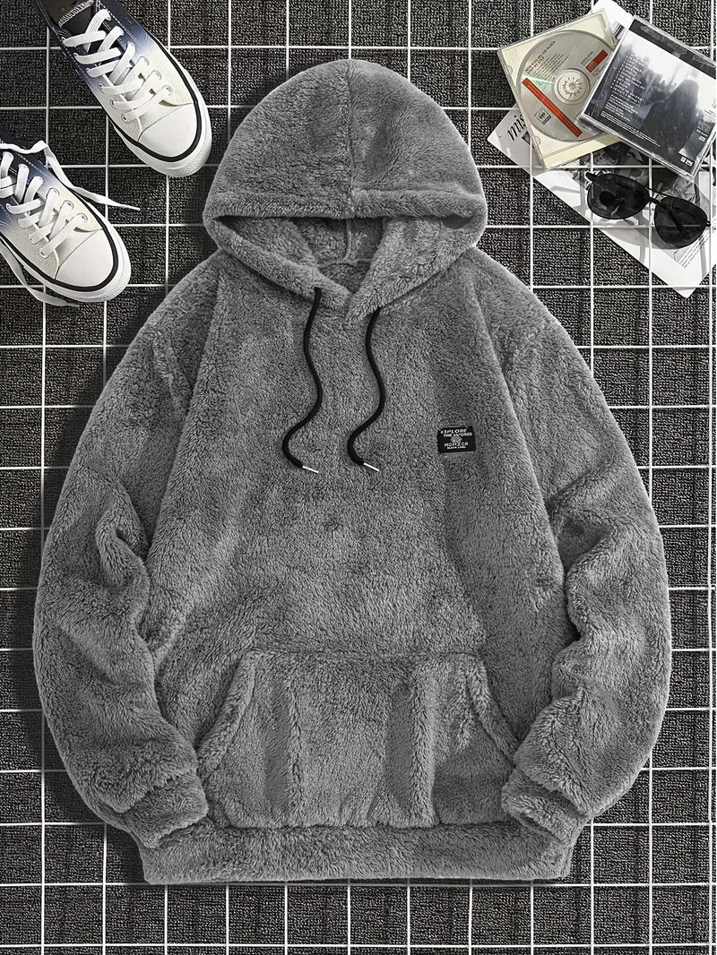 Men’s Solid Color Plush Hooded Sweatshirt.