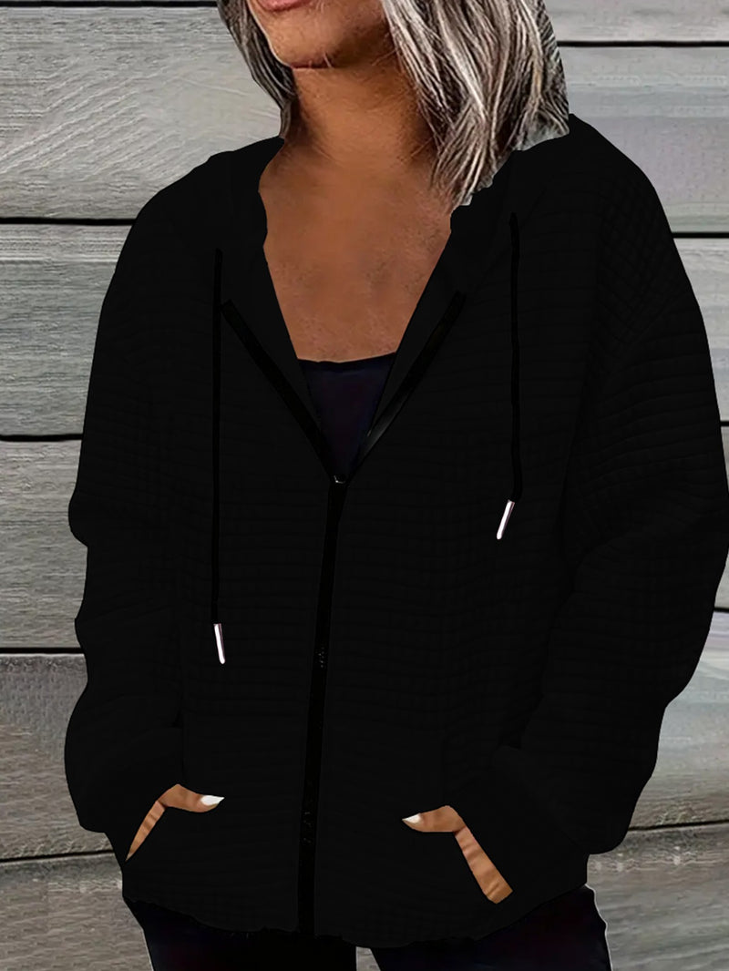 Women's Casual Waffle Zip-Up Hoodie.