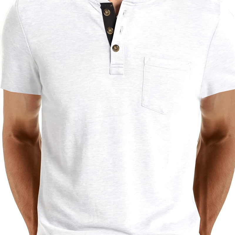 Men's Henley Round Neck Short Sleeve T-Shirt.