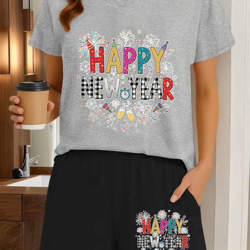 2pcs Women's Y2K Elegant V-Neck Short-Sleeve Blouse & Matching Shorts.