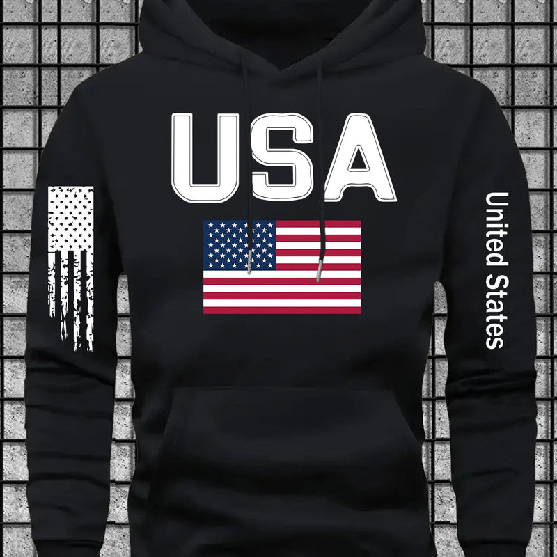 Men's Casual Versatile Stylish Hoodie with USA Letter Print.