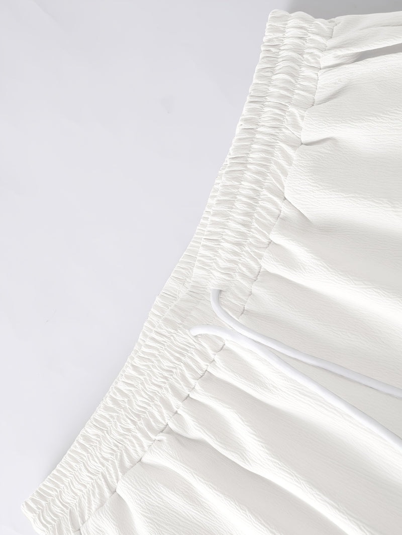 Men's Casual Solid Color Suit Collar Shirt and Trousers Set.