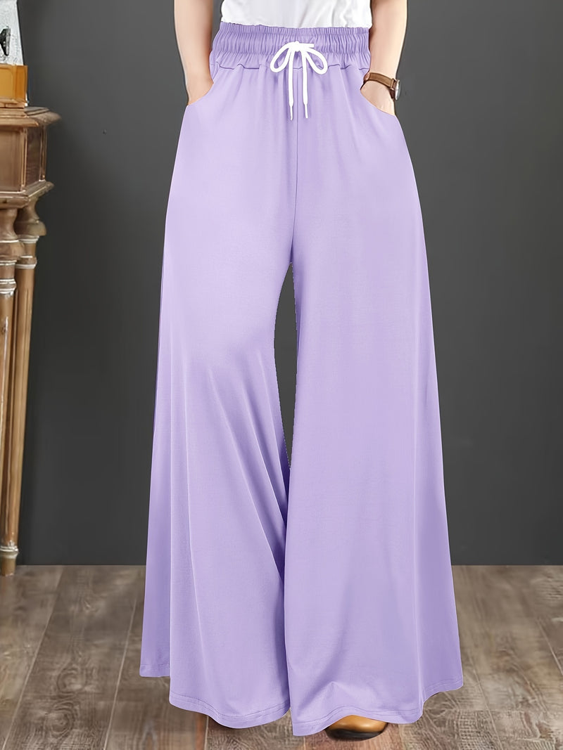 Women’s Plus Size Solid Drawstring Wide Leg Pants.