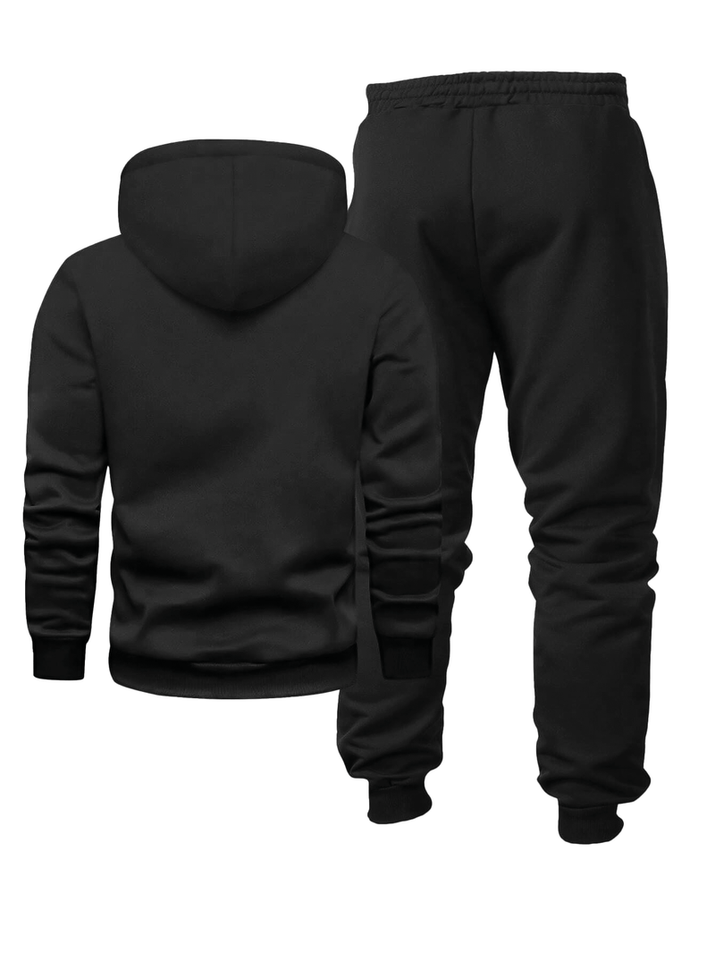 Men's Fashion Slogan Hoodie Four-Piece Set with Drawstring Elastic.