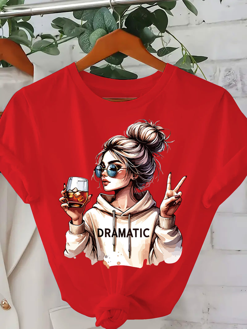 Women's Fashion Print Round-Neck Short-Sleeve T-Shirt.