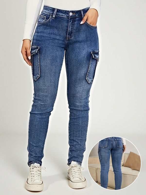 Women's High-Stretch Skinny Jeans with Side Pockets.