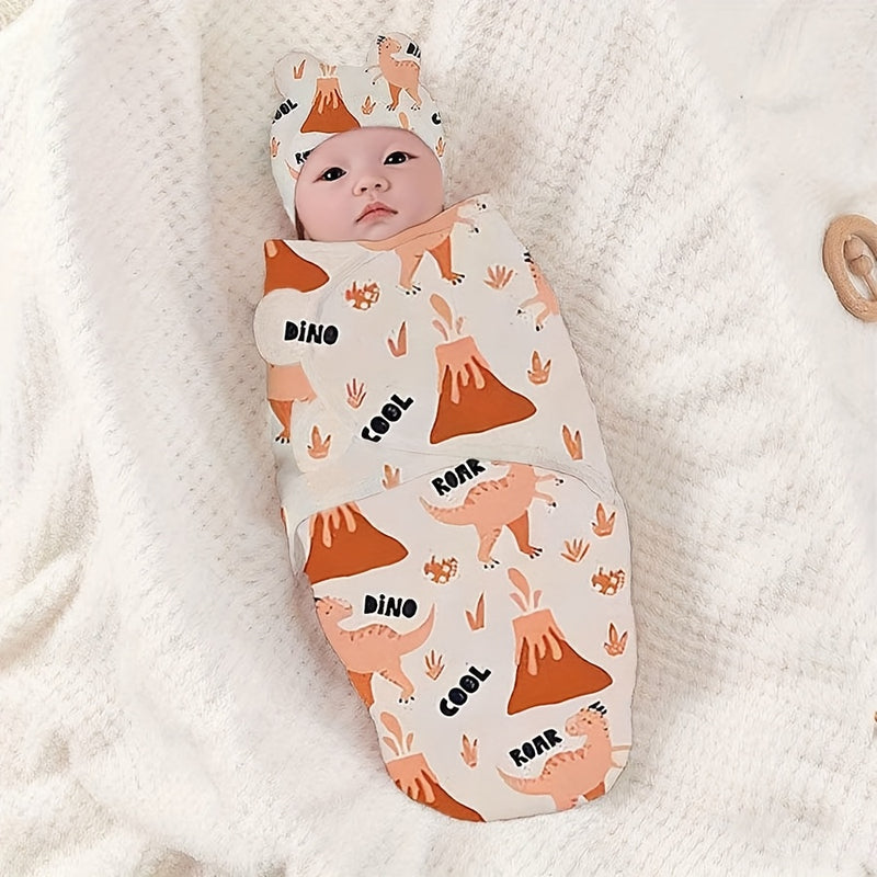 Baptism Gift Robe Printed Swaddle Blanket + Hat Set.