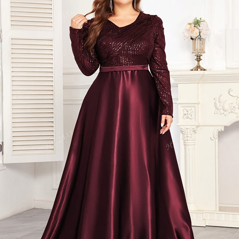 Women's Evening Gown, Sequined Long Sleeve Round Neck Sexy and Elegant.