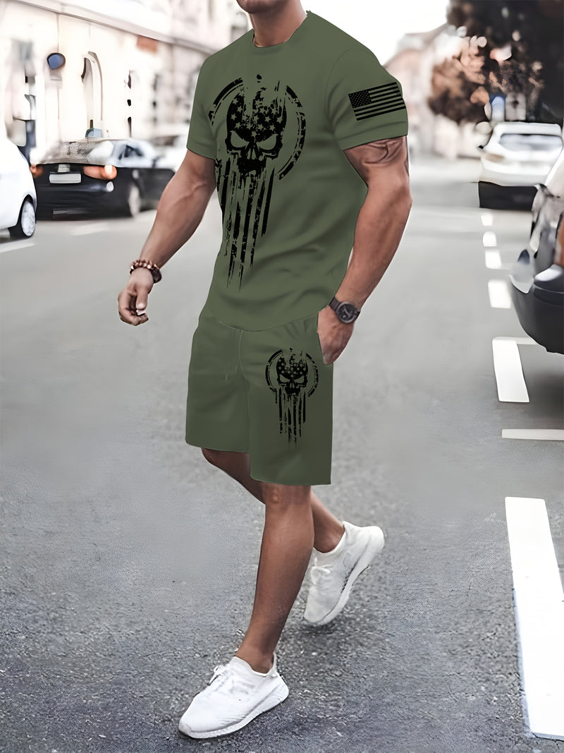 2pcs Men's Casual Fashion Set, Round Neck Short Sleeve T-Shirt.