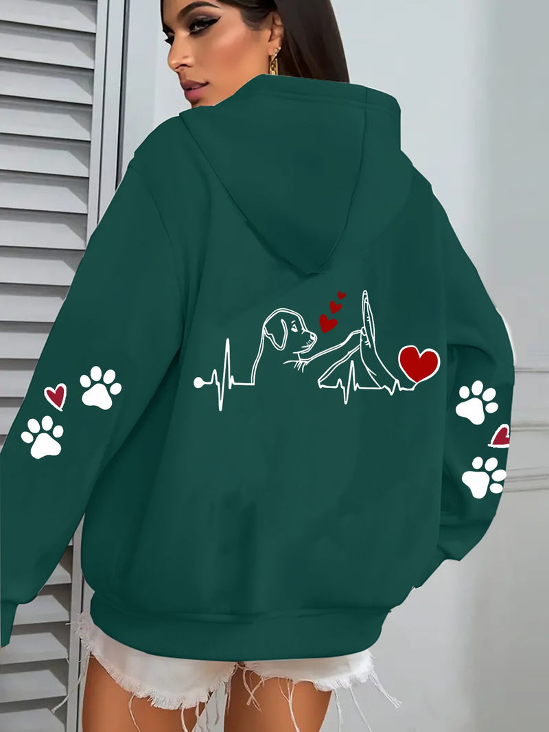 Women'S Cozy Fleece Hoodie with Adorable Puppy Graphic.
