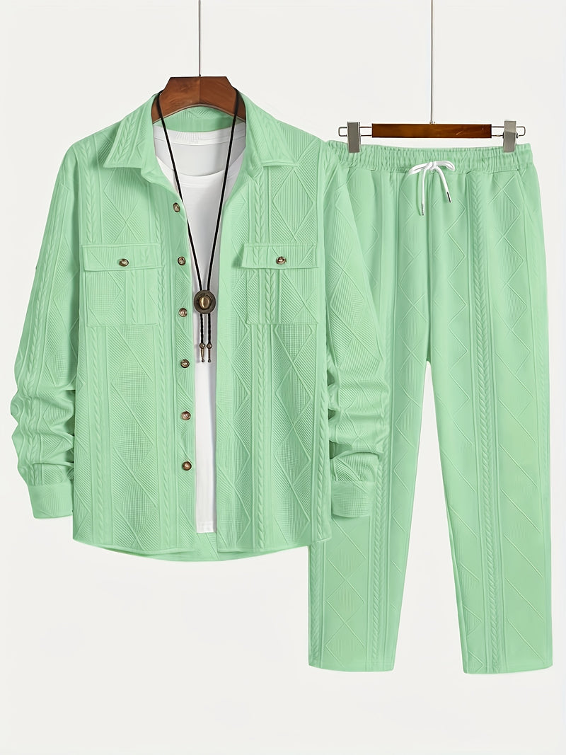 European Style Men's Casual Sport Short Sleeve Long Pants Set.