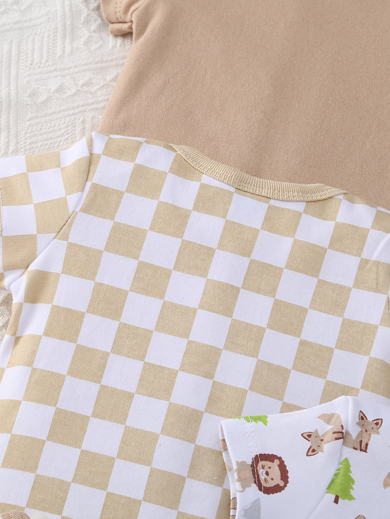 Newborn Unisex Triangle Romper Crawling Outfit, Cute Style 5pcs Set.