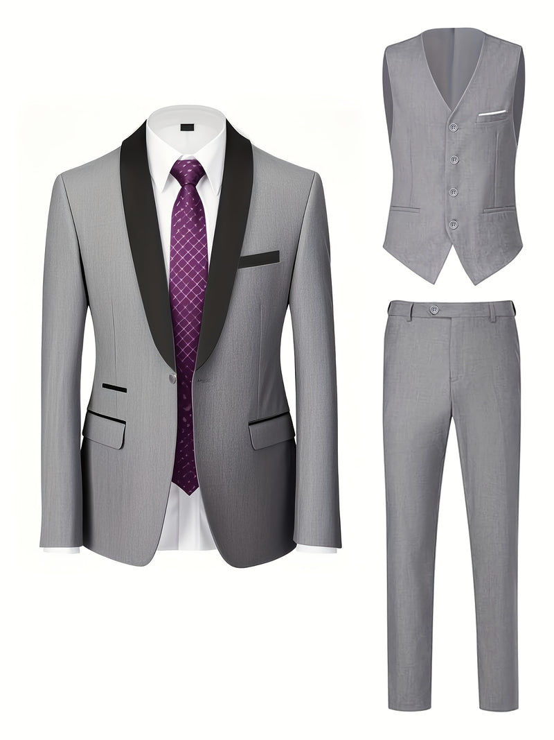 Three-Piece Suit, Business Formal Wear Set, Suit + Trousers + Vest.