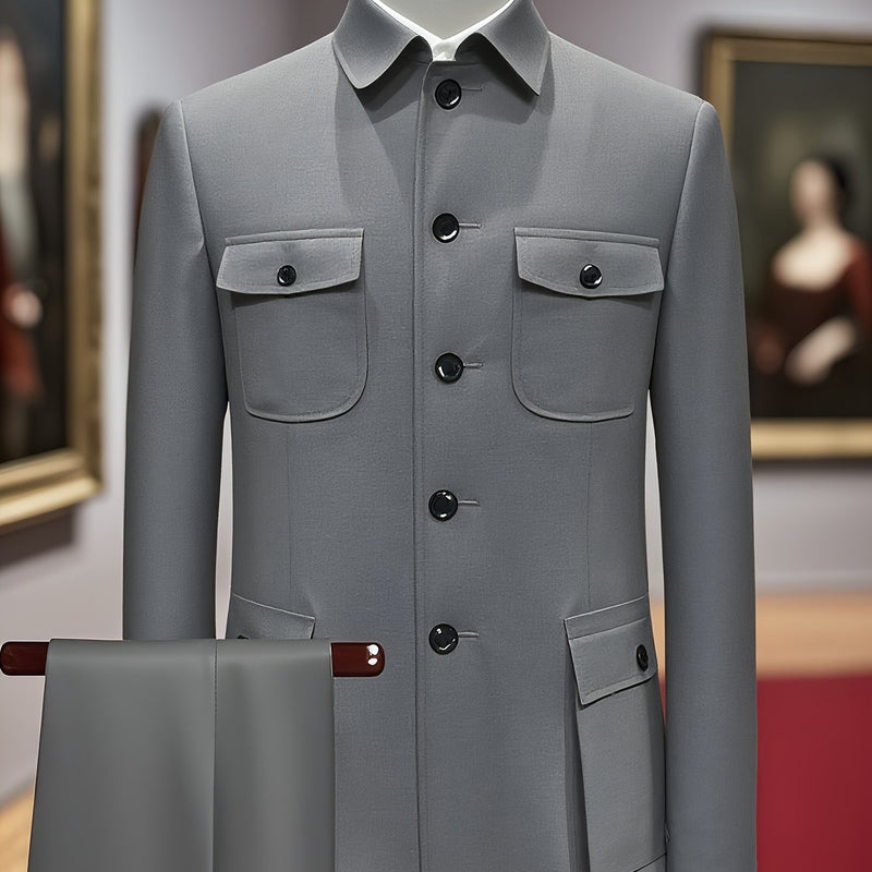 Men's Mandarin Suit Set with Western Pants Two-Piece Outfit