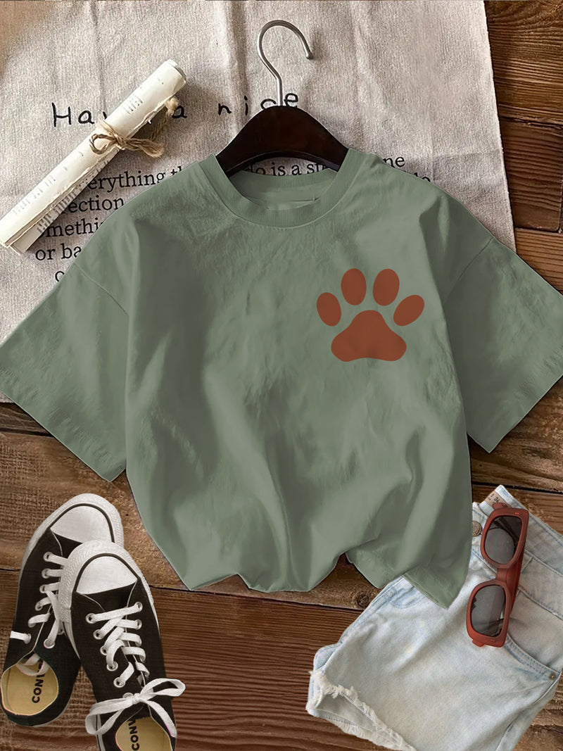 Women's Top Retro Style Paw Print Flower Dogs Make Loose Daily.