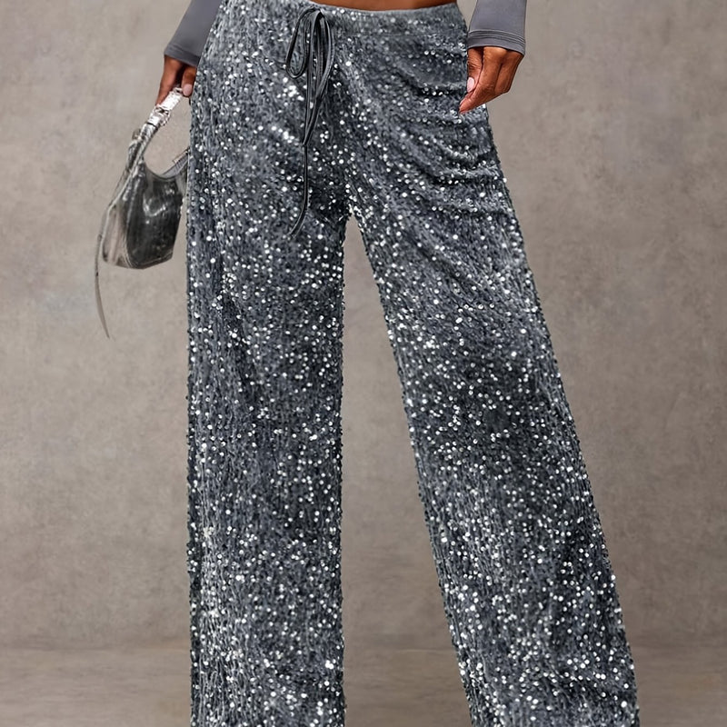 Women's Front-tie Bow Sequin Trousers, Elegant Targeted Style.