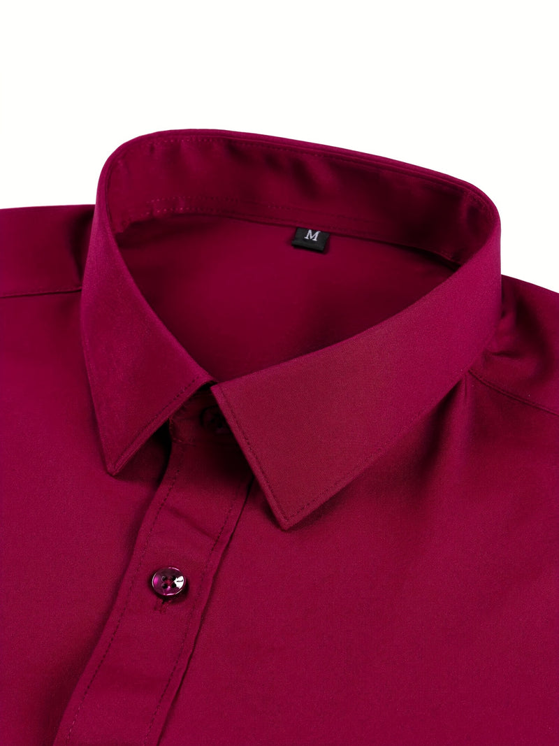 Two-Piece Set of Men's Solid Color Elastic Shirts.