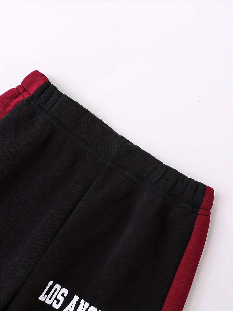 2pcs Boys Autumn/Winter Fleece-Lined Hooded Sweatshirt and Pants Set.