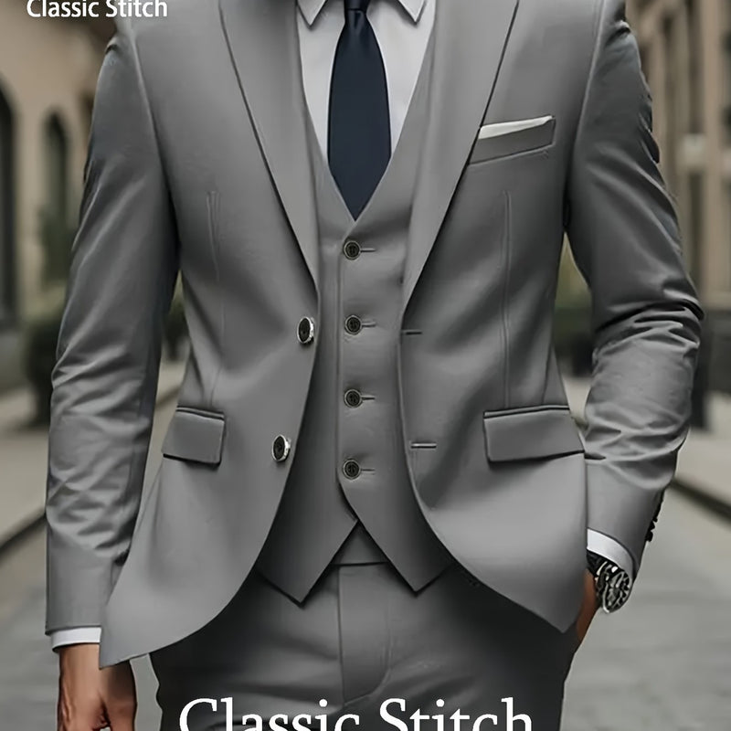 Men's Three-Piece Suit with a Sophisticated Notch Lapel.