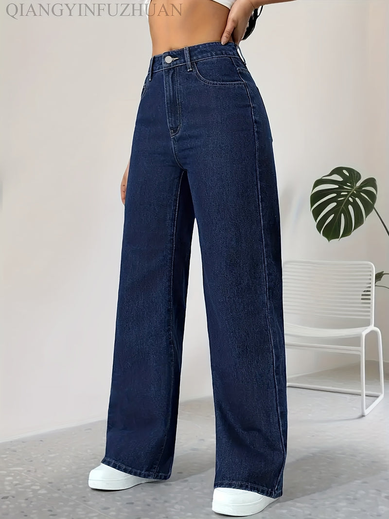 Ladies Loose Wide-Leg High-Waisted Elastic Comfortable Straight-Leg Long Pants.