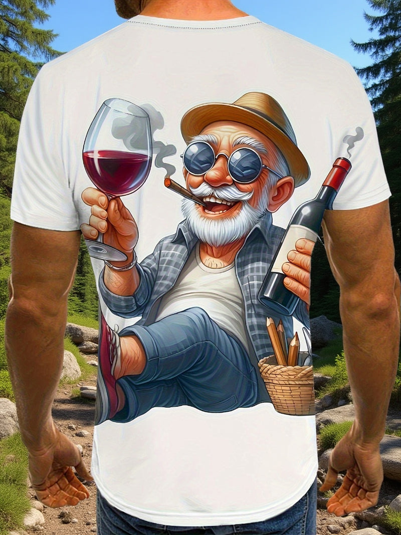 Men's Casual Summer Short-sleeve T-shirt, 3D Elegant Elderly Print.