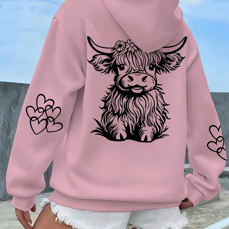 Women's Highland Cow Print Hoodie.