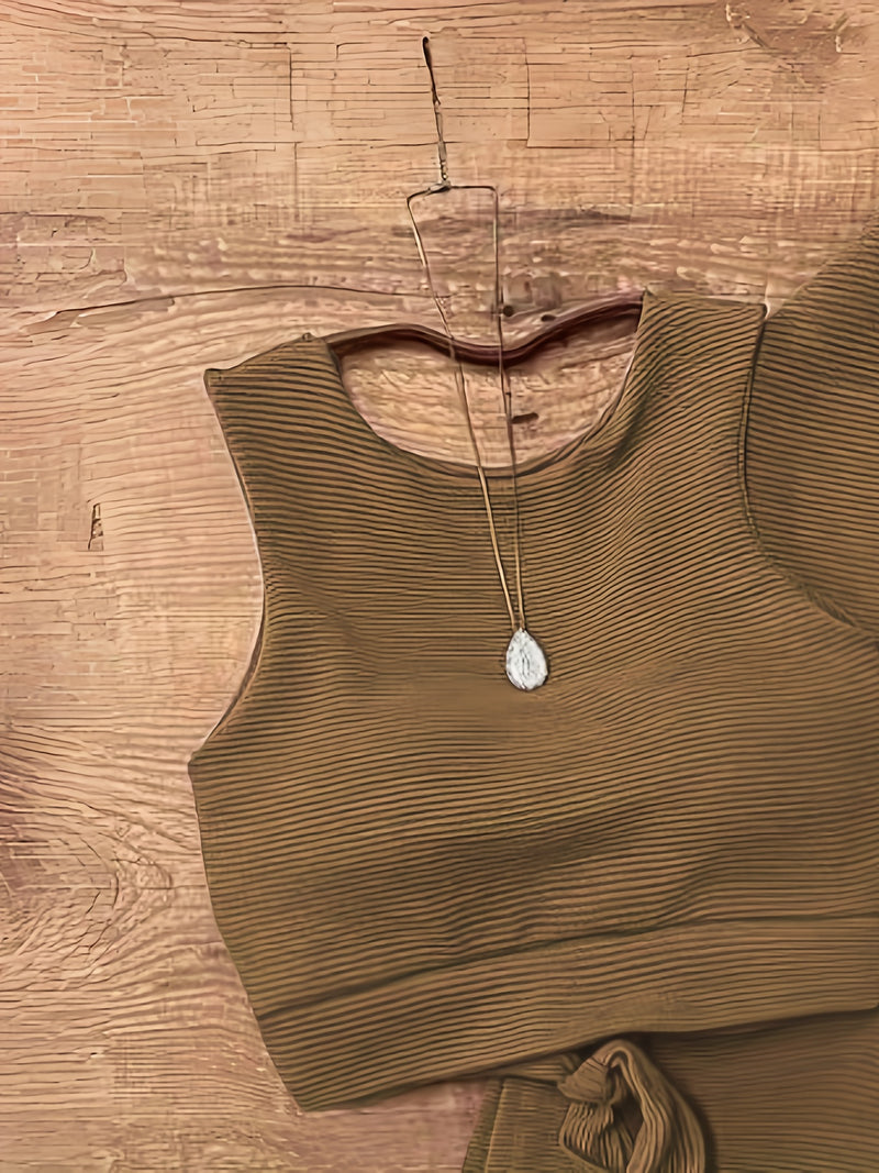 Women’s Sleeveless Top with a Slit Skirt Set.