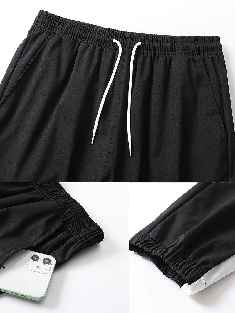 2pcs Men's Spring And Autumn Hooded Color-Block Casual Sports Suit.