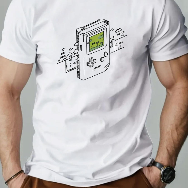 Men's Gaming Console Print Summer Casual Crew Neck Short Sleeve T-Shirt.