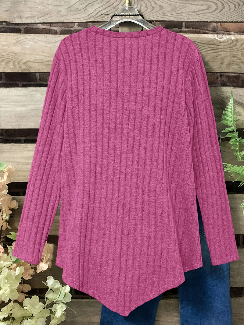 Women's Plus Size Lightweight Ribbed Long Sleeve T-Shirt.