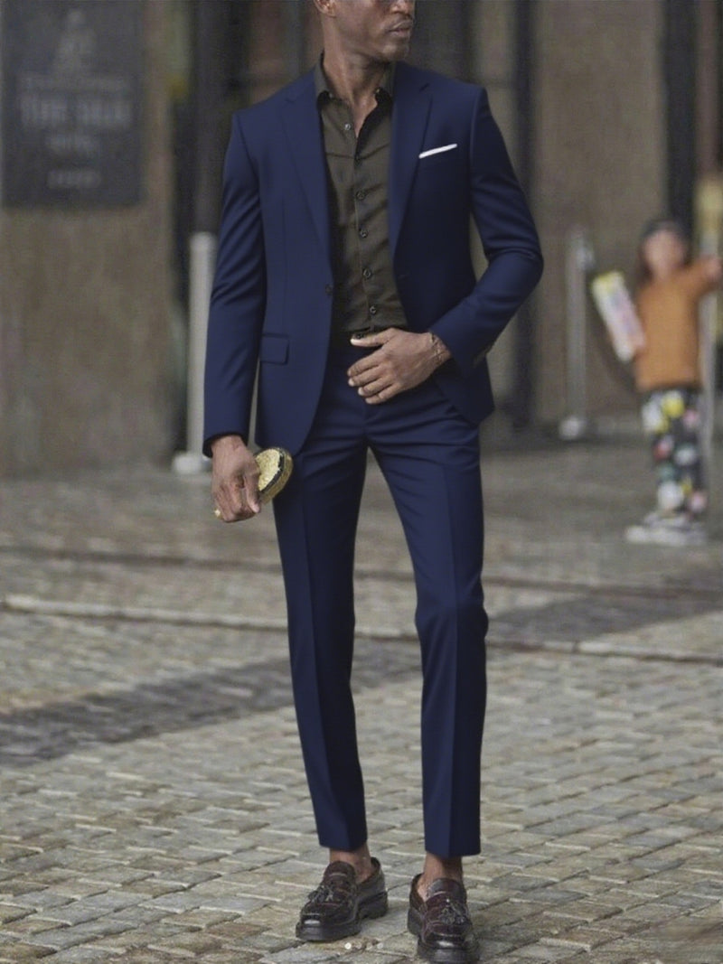 2pcs Men's Slim-Fit Burgundy Wedding & Business Suit Set.