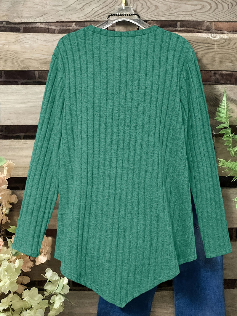 Women's Plus Size Lightweight Ribbed Long Sleeve T-Shirt.
