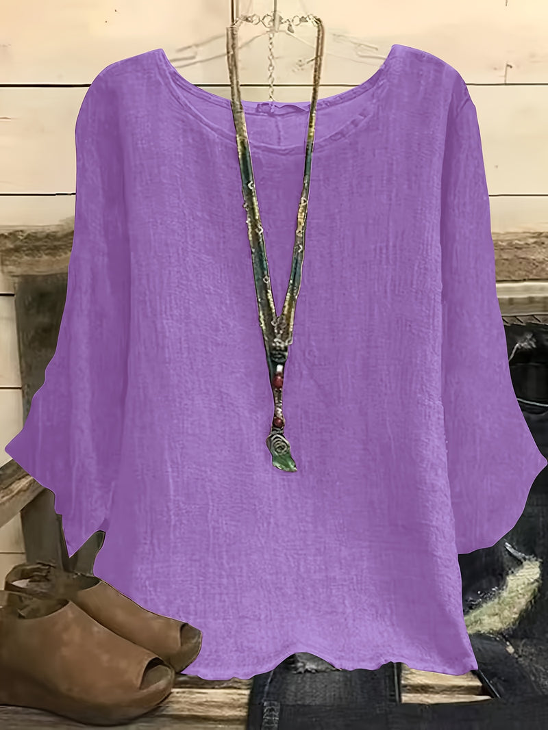 Plus-size Casual Women's Clothing, Round Neck Three-quarter Sleeve.