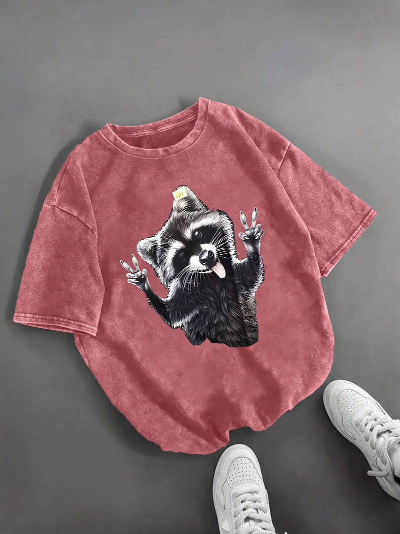 Women’s Vintage Raccoon Face Graphic T-Shirt.