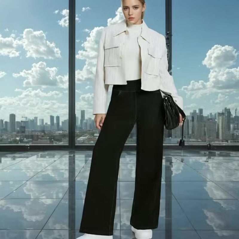 Black Trendy Elastic Waist Straight-Leg Flared Jeans for Women.