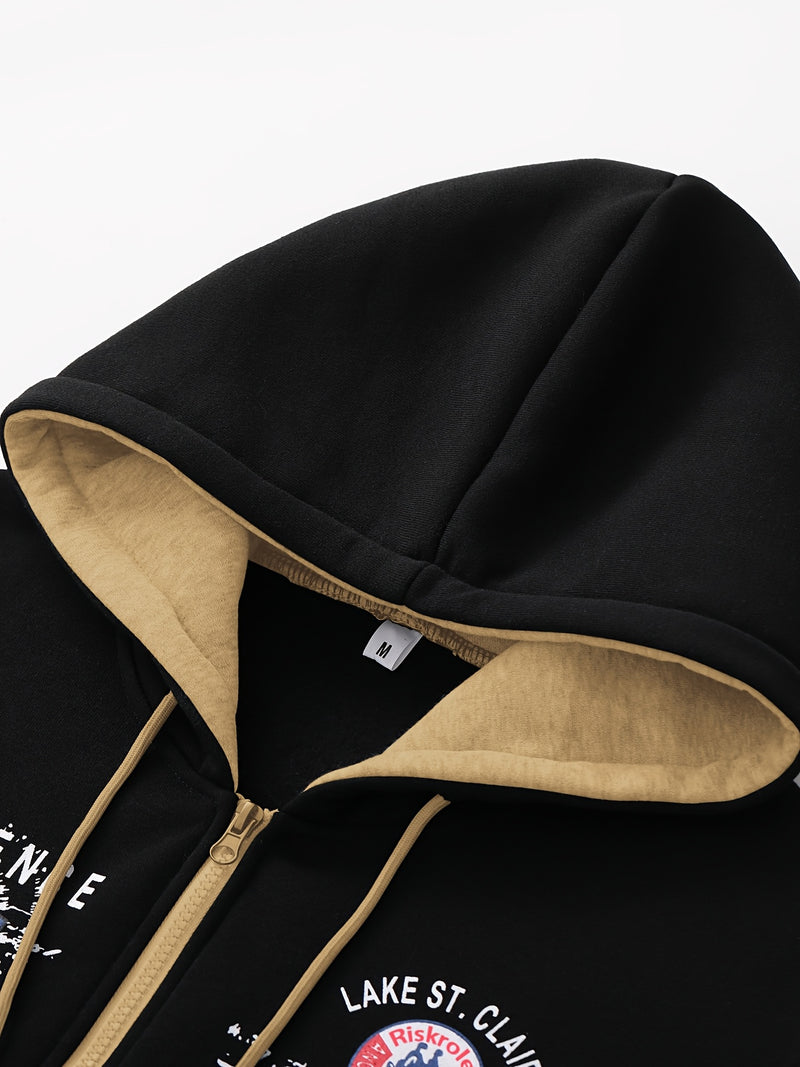 Men's Hooded Sweatshirt with Letter Print, Two-Piece Sports Running Outfit.