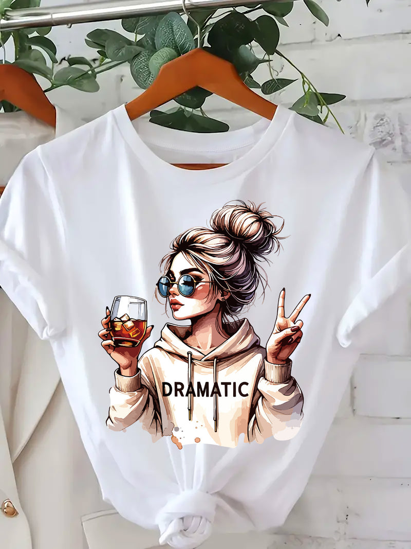 Women's Fashion Print Round-Neck Short-Sleeve T-Shirt.