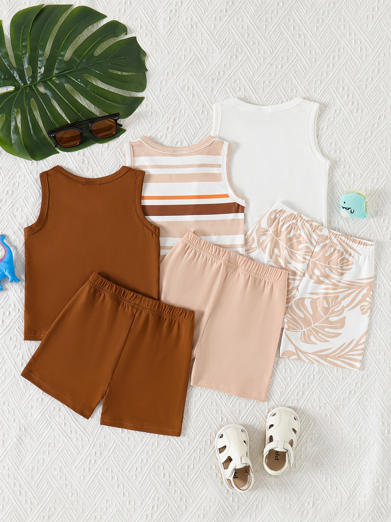 6pcs baby boy summer casual simple handsome vest shorts multi-piece set.