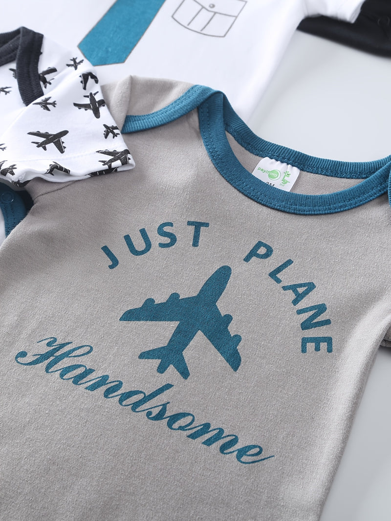 5pcs Boys' Casual Romper, Boys' Suitable for Newborn Children's.