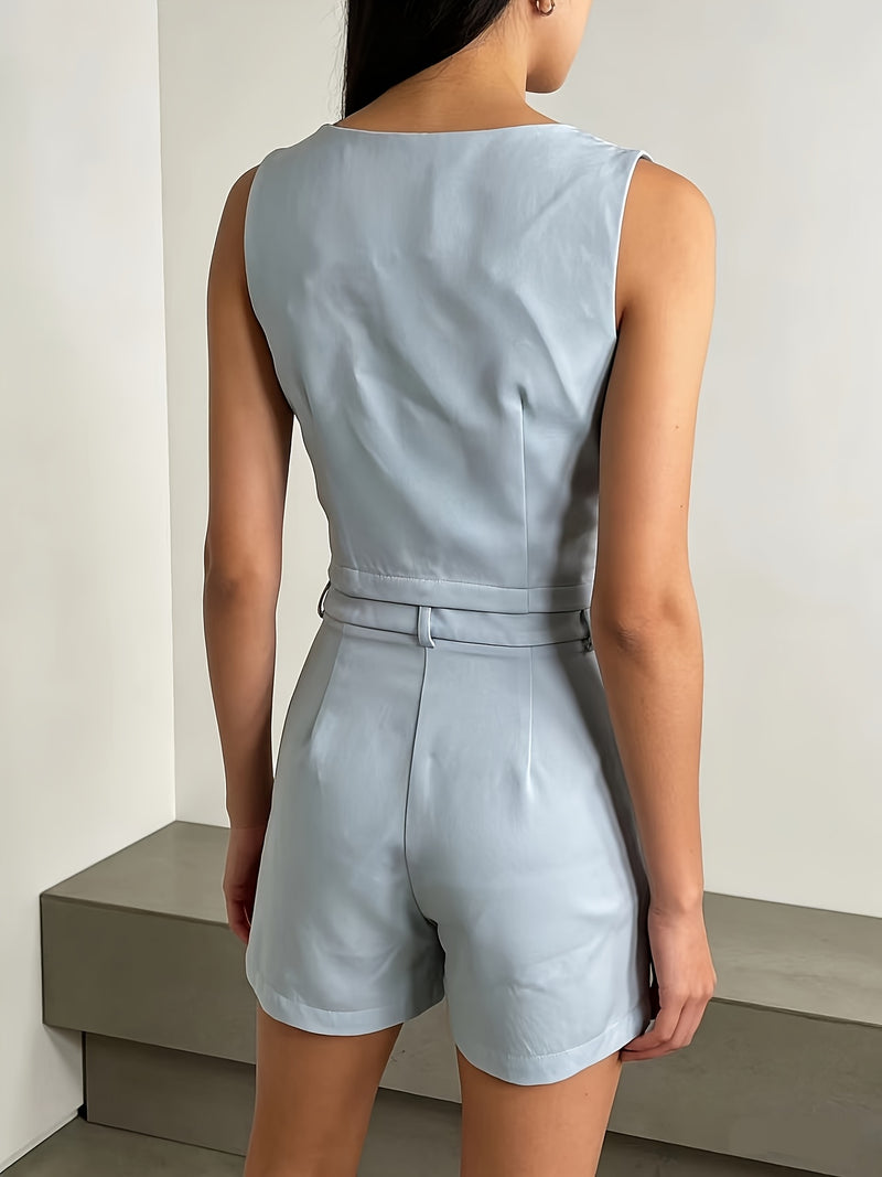 A Solid Color V-Neck Tank Top And Shorts Set for Women.