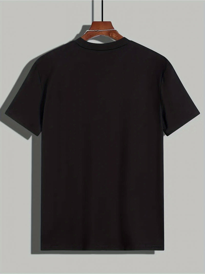 Men's Letter Graphic T-Shirt - Black with Bold White And Red Warning Prints.