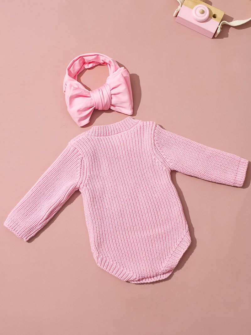 2pcs Newborn Photography Outfit, Baby Girl Knit Sweater with Bow Set.