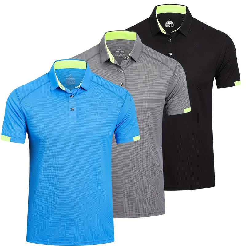 3pcs Mens Shirts Short Sleeve Breathable Quick Dry Golf.