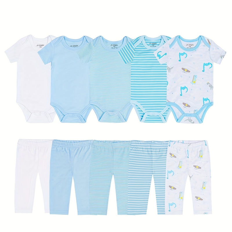 5pcs Baby Bodysuit Set with 5 Pairs of Newborn Pants, Girls Clothing Outfit.
